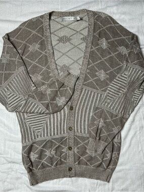 Jantzen Taupe and Cream Patterned Button-Front Cardigan